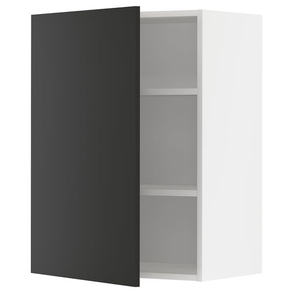 METOD Wall cabinet with shelves, white/Nickebo matt anthracite, 60x37x80 cm