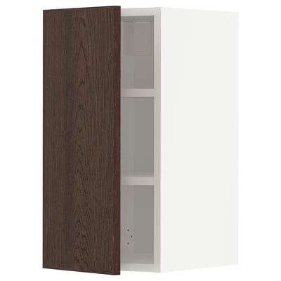METOD Wall cabinet with shelves, white/Sinarp brown, 30x37x60 cm