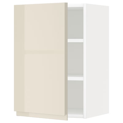 METOD Wall cabinet with shelves, white/Voxtorp high-gloss light beige, 40x37x60 cm