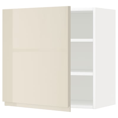 METOD Wall cabinet with shelves, white/Voxtorp high-gloss light beige, 60x37x60 cm