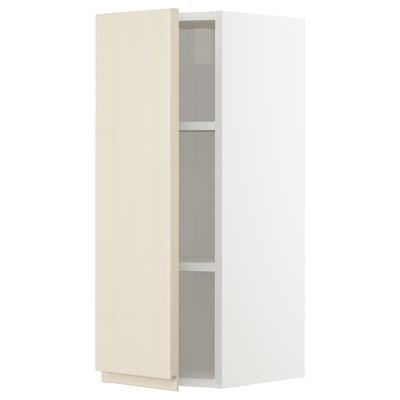 METOD Wall cabinet with shelves, white/Voxtorp high-gloss light beige, 30x37x80 cm