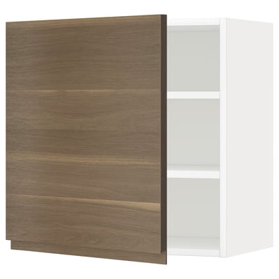 METOD Wall cabinet with shelves, white/Voxtorp walnut effect, 60x37x60 cm