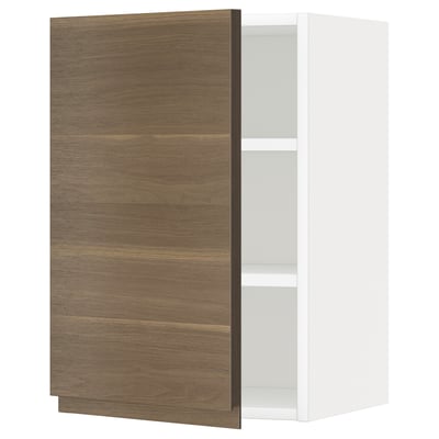 METOD Wall cabinet with shelves, white/Voxtorp walnut effect, 40x37x60 cm