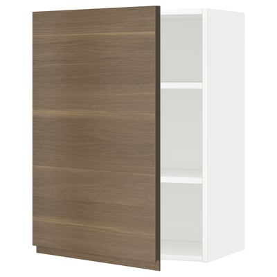 METOD Wall cabinet with shelves, white/Voxtorp walnut effect, 60x37x80 cm