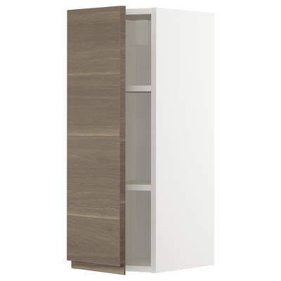 METOD Wall cabinet with shelves, white/Voxtorp walnut effect, 30x37x80 cm