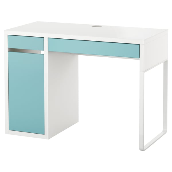 MICKE Desk, white/light turquoise, 105x50 cm
