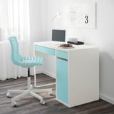 MICKE Desk, white/light turquoise, 105x50 cm