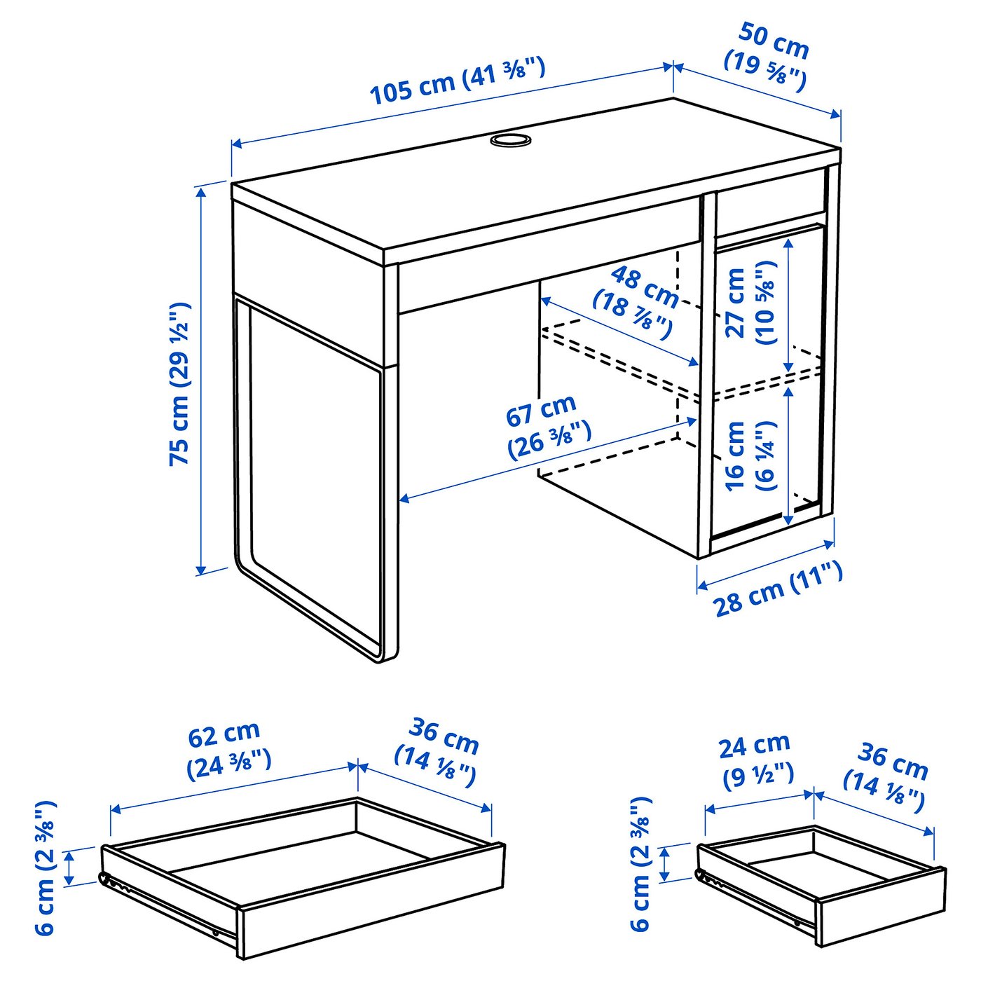MICKE desk, white stained oak effect, 105x50 cm - IKEA