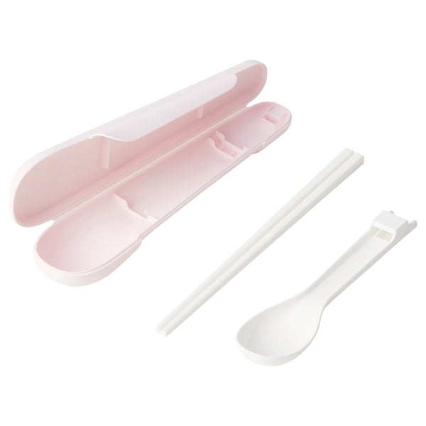 MIDDAGSGÄST Chopsticks and spoon set with case, pink