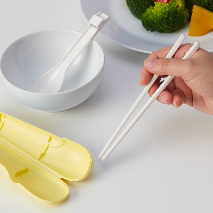MIDDAGSGÄST chopsticks and spoon set with case, yellow IKEA