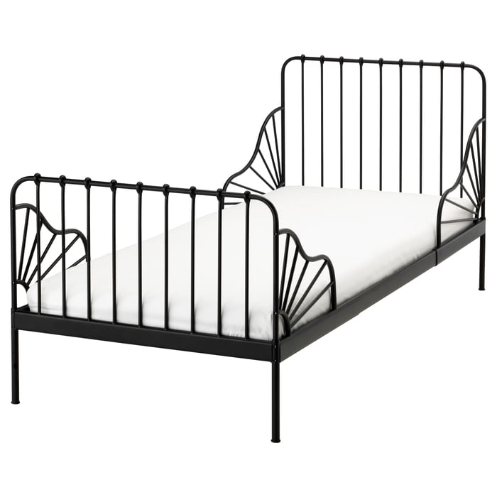 MINNEN Ext bed frame with slatted bed base, black, 80x200 cm IKEA