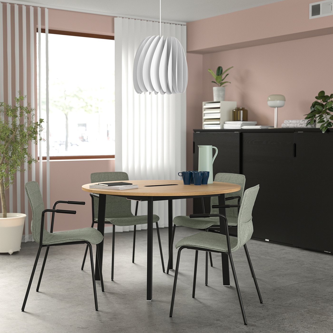 MITTZON conference table, round oak veneer/black, 120x75 cm - IKEA