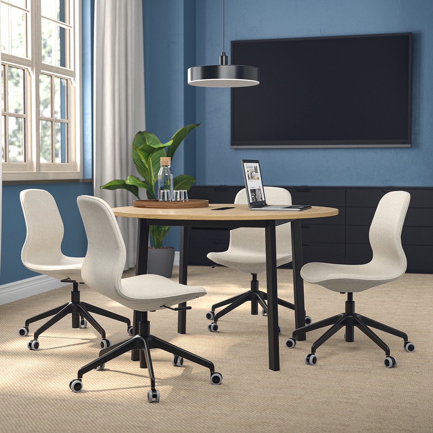 MITTZON conference table, round oak veneer/black, 120x75 cm - IKEA