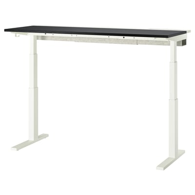 MITTZON Desk sit/stand, electric black stained ash veneer/white, 160x60 cm