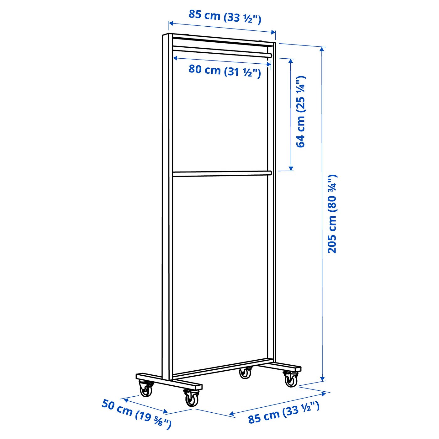 MITTZON frame w castors/coat rack/disp shlf, white, 85x205 cm - IKEA