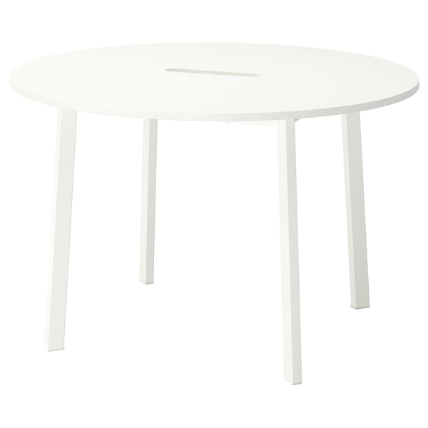 MITTZON round white office table. Four legs, melamine finish.