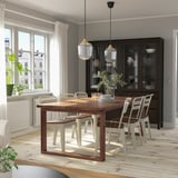 MÖRBYLÅNGA / NORRMANSÖ Table and 6 chairs, oak veneer/beige acacia, 220x100 cm