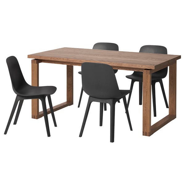 MÖRBYLÅNGA / ODGER Table and 4 chairs, oak veneer brown stained/anthracite, 160x85 cm