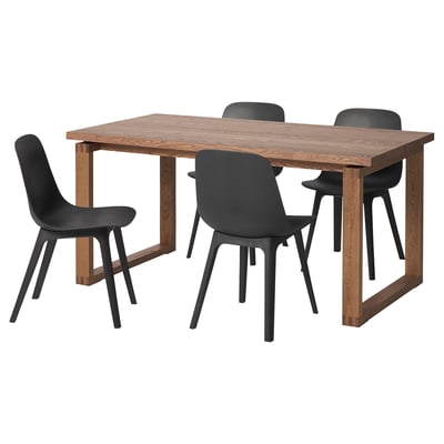 MÖRBYLÅNGA / ODGER Table and 4 chairs, oak veneer brown stained/anthracite, 160x85 cm