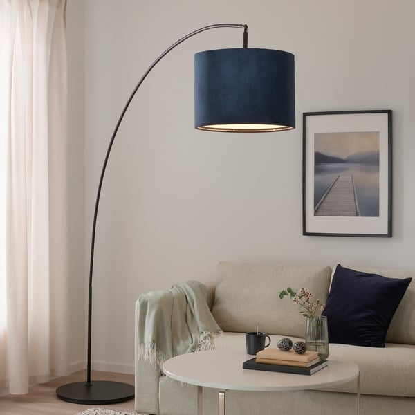 MOLNSKIKT Lamp shade, dark blue velvet, 42 cm