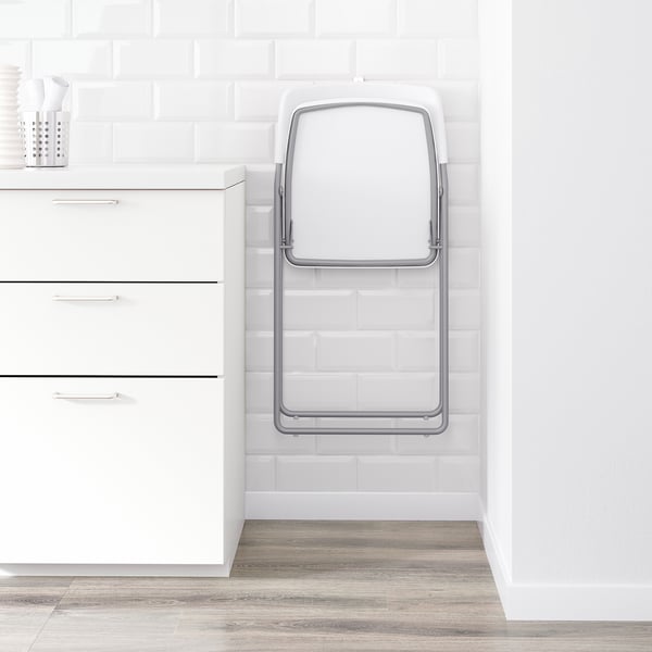 NISSE Folding chair, silver-colour/white