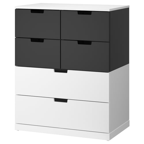 This image shows a white and grey ikea NORDLI chest of drawers with six drawers, designed for versatile storage.
