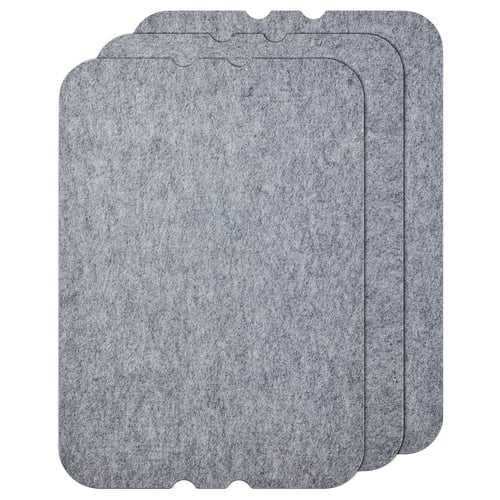 Three light grey rectangular felt placemats, neatly stacked. Ideal for protecting surfaces and preventing items from sliding.
