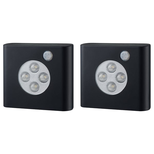 OLEBY Wardrobe lighting with sensor, black, 2 pack