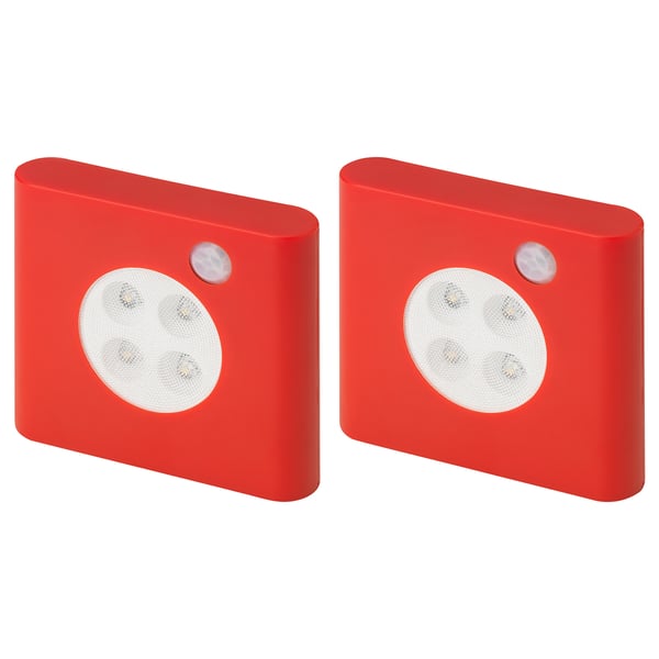 OLEBY Wardrobe lighting with sensor, red, 2 pack