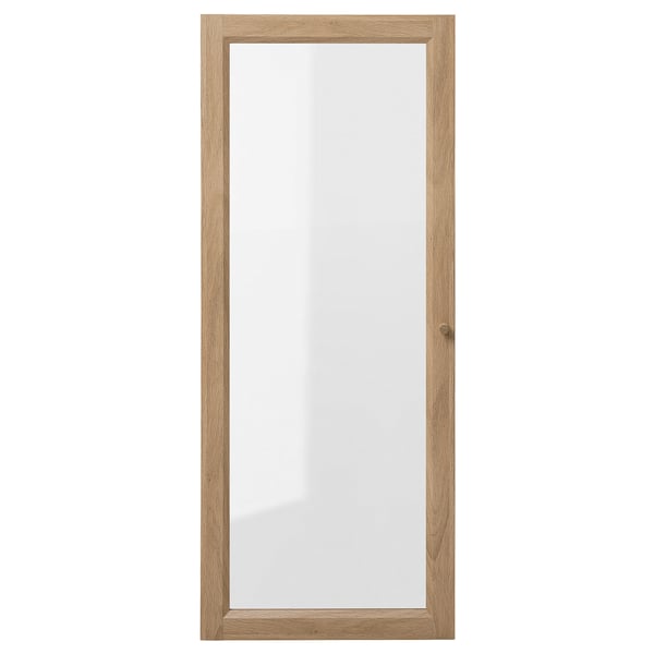OXBERG glass door for billy bookcase, light wood frame, rectangular, clear glass panel.