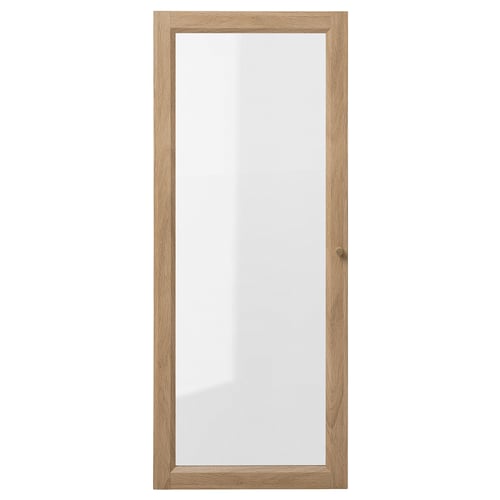 OXBERG glass door for billy bookcase, light wood frame, rectangular, clear glass panel.