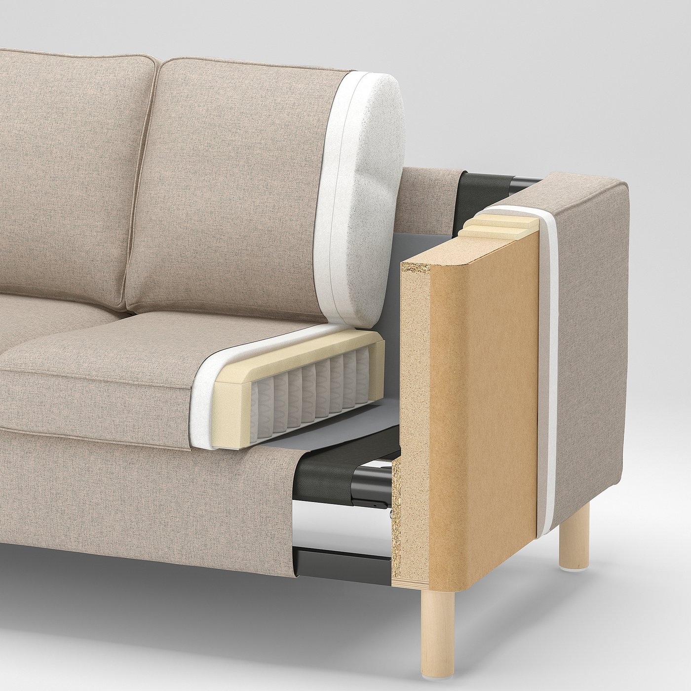 IKEA PÄRUP ペルプ L字型ソファ グンナード ベージュ PÄRUP ペルプ 3人掛けソファ 寝椅子付き, グンナレド ベージュ