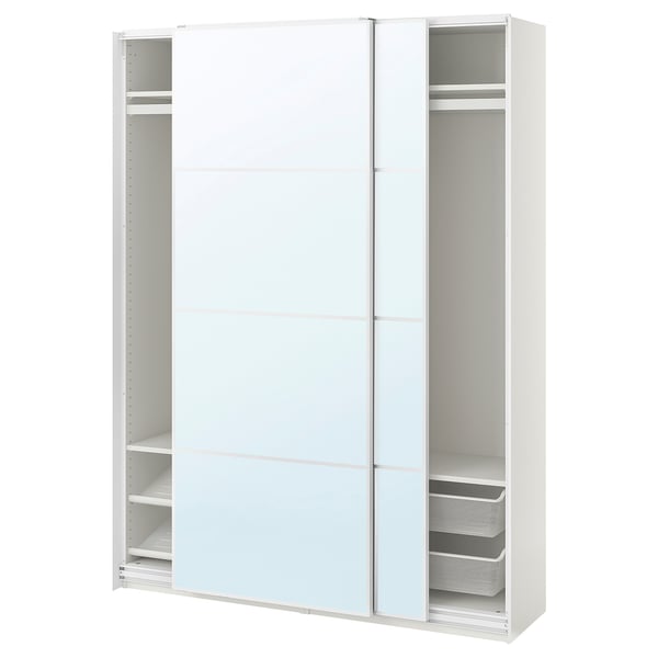 PAX / AULI Wardrobe with sliding doors, white/mirror glass, 150x43x201 cm