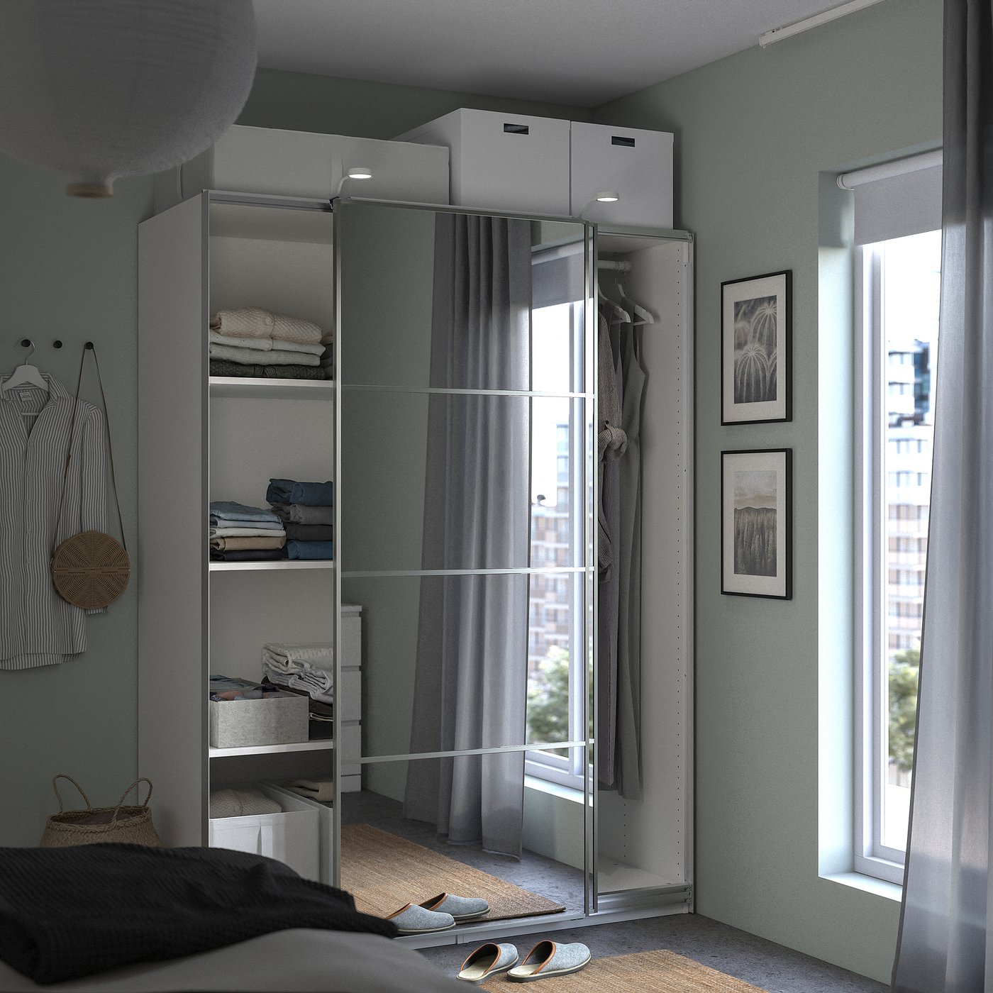 PAX / AULI wardrobe with sliding doors, white/mirror glass
