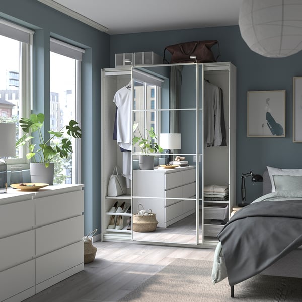 PAX / AULI Wardrobe with sliding doors, white/mirror glass, 150x43x201 cm