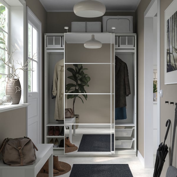 PAX / AULI Wardrobe with sliding doors, white/mirror glass, 150x43x201 cm
