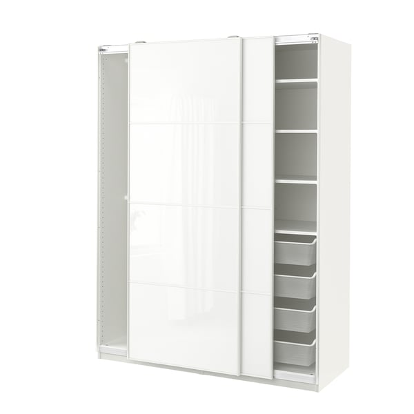 PAX / FÄRVIK Wardrobe combination, white/white glass, 150x66x201 cm