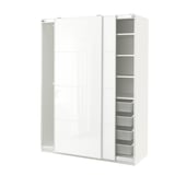 PAX / FÄRVIK Wardrobe combination, white/white glass, 150x66x201 cm