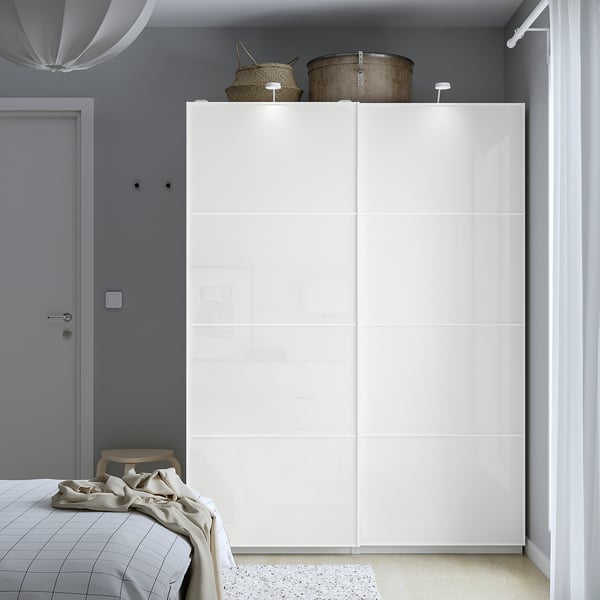 PAX / FÄRVIK Wardrobe combination, white/white glass, 150x66x201 cm