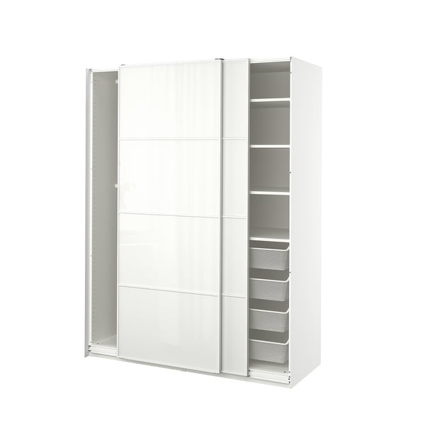 PAX / FÄRVIK Wardrobe combination, white/white glass, 150x66x201 cm