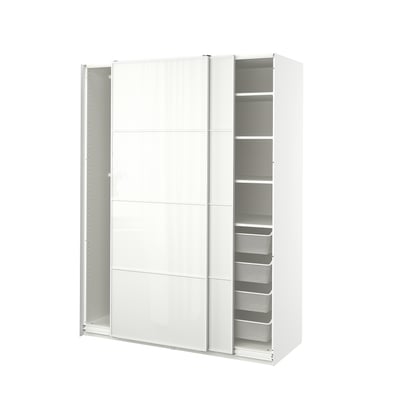 PAX / FÄRVIK Wardrobe combination, white/white glass, 150x66x201 cm