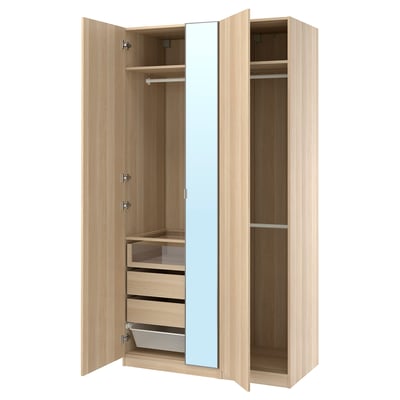 PAX / FORSAND/ÅHEIM Wardrobe combination, white stained oak effect/mirror glass, 125x60x236 cm