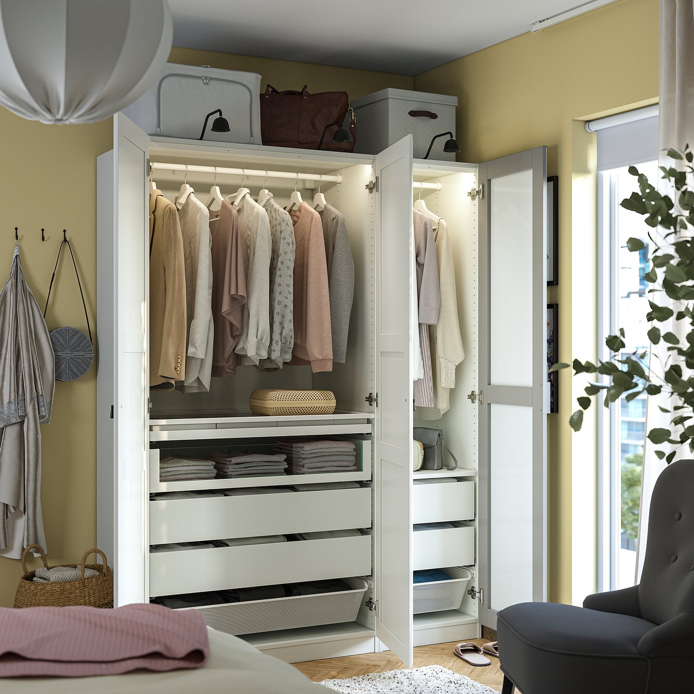 PAX / KAMMARTORP/TYSSEDAL wardrobe combination, white mirror glass