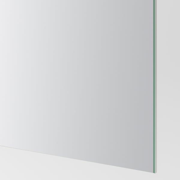 PAX / MEHAMN/AULI Wardrobe with sliding doors, white aluminium/oak effect mirror glass, 150x66x236 cm