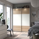 PAX / MEHAMN Wardrobe combination, white/double sided white stained oak effect, 150x43x201 cm