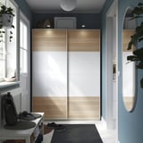 PAX / MEHAMN Wardrobe combination, white/double sided white stained oak effect, 150x43x201 cm