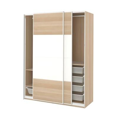PAX / MEHAMN Wardrobe, white stained oak effect double sided/white white stained oak effect, 150x66x201 cm
