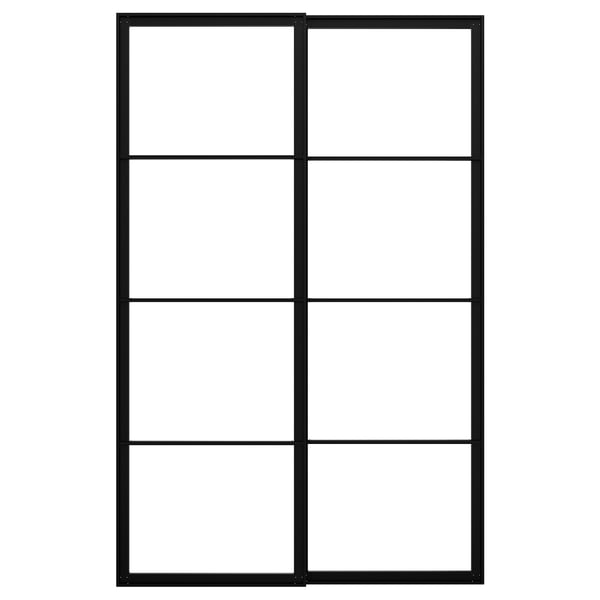Black metal PAX wardrobe frame, rectangular, grid-patterned design.