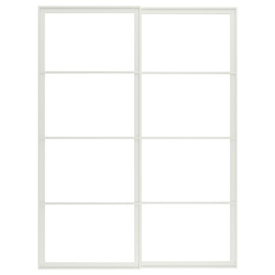 A white PAX wardrobe frame, minimalist design, with eight sections for sliding doors.