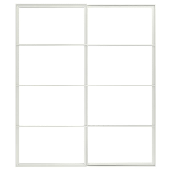 This image an empty white metal PAX wardrobe frame, ready for custom panels. Square and sleek, it offers a modern design for customizable storage.